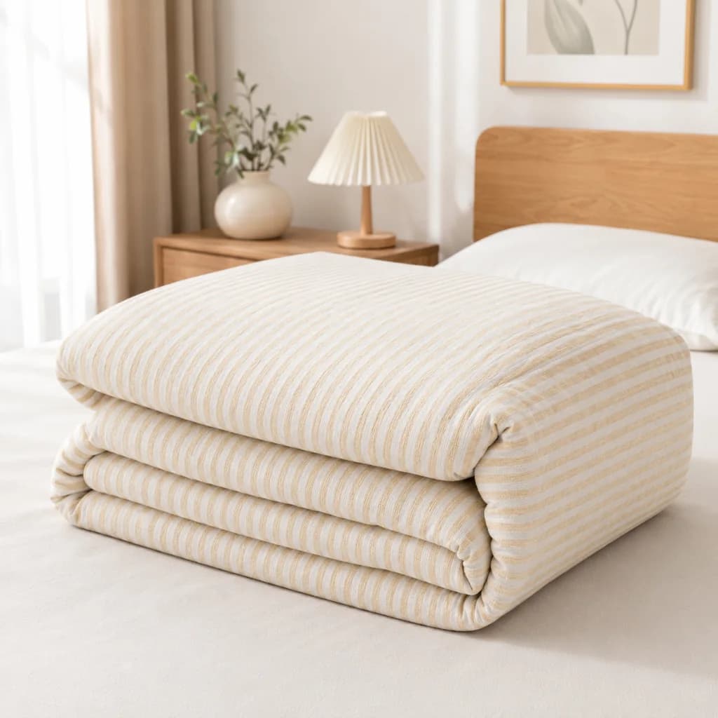 Cream stripe thick cotton knit quilt